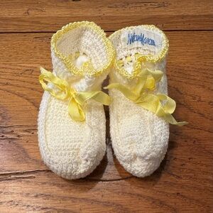 Vintage Handmade Baby Booties with Yellow Accents